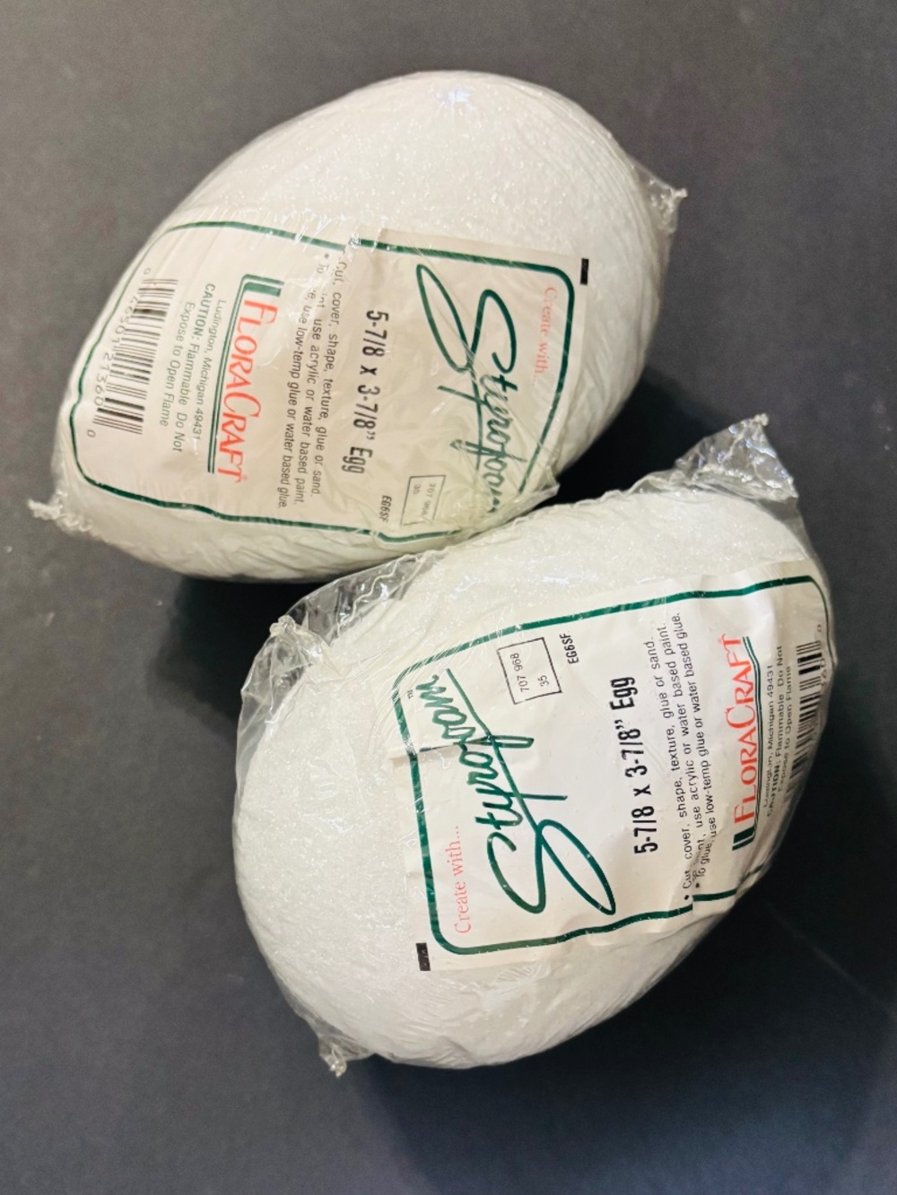 NEW FloraCraft Styrofoam Egg, 5 7/8-Inch-by-3 7/8-Inch Egg, Ostrich Lot of 2.